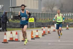 Ian Kenton of Haywards Heath Harriers on his way to a superb marathon time at Goodwood
