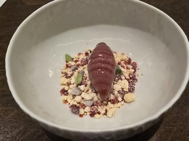 Blackberry sorbert with lemon thyme, yoghurt and Chartreuse