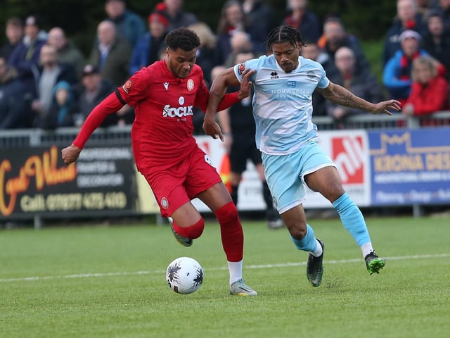 Worthing v Eastbourne Borough in action at Woodside Road on Boxing Day