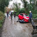 Charlotte Turner and her car were rescued from a stream in West Chiltington following the closure of a nearby road