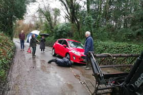 Charlotte Turner and her car were rescued from a stream in West Chiltington following the closure of a nearby road