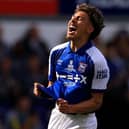 IPSWICH, ENGLAND - APRIL 13: Jeremy Sarmiento of Ipswich Town reacts during the Sky Bet Championship match between Ipswich Town and Middlesbrough at Portman Road on April 13, 2024 in Ipswich, England. (Photo by Stephen Pond/Getty Images)