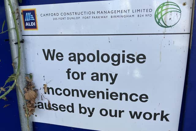 A notice outside the site of the planned new Aldi store in Albion Way, Horsham. Photo: Sarah Page