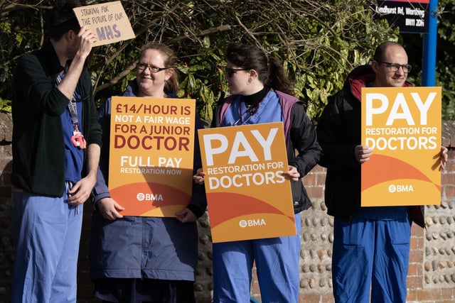 Doctors on strike outside Worthing Hospital