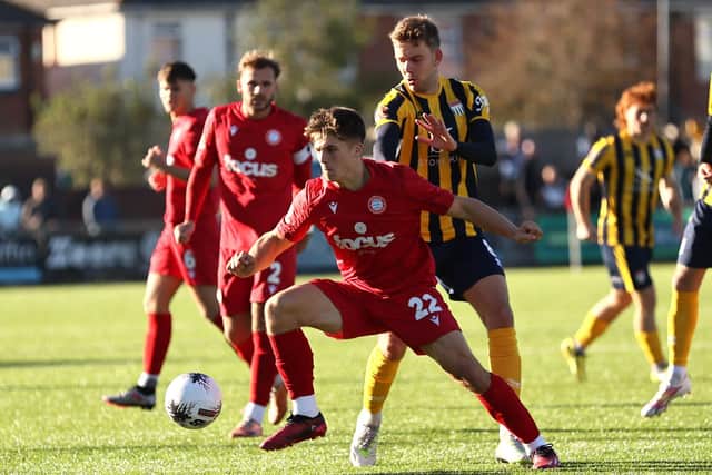 Worthing FC on their way to beating Bath City in the FA Cup fourth qualifying round - setting up the November 4 trip to Alfreton in the first round | Picture: Mike Gunn