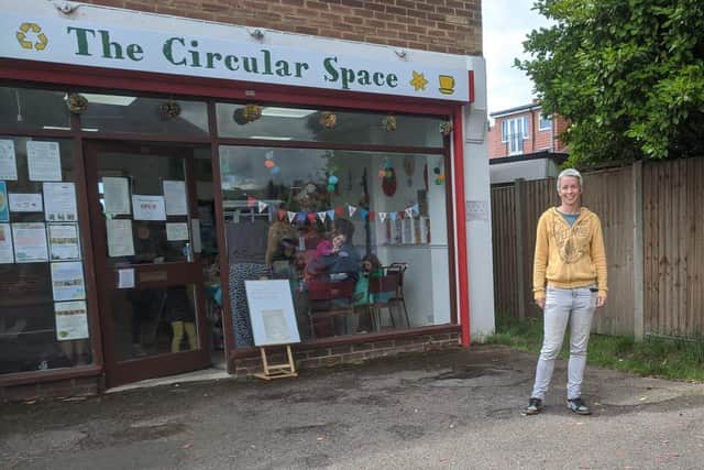 Over the Moon director Emily Phillips outside the temporary home of The Circular Space in Shoreham