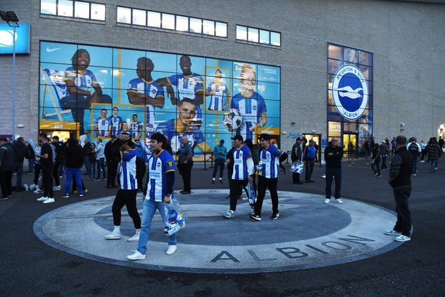 BRIGHTON, ENGLAND - OCTOBER 18: Brighton & Hove Albion fans arrive at the stadium prior to the Premier League match between Brighton & Hove Albion and Nottingham Forest at American Express Community Stadium on October 18, 2022 in Brighton, England. (Photo by Mike Hewitt/Getty Images)