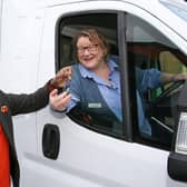 Southern Rail's facilities manager Rovin Vaz hands the van keys to Horsham Matters managing director Emma Elnaugh