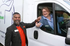 Southern Rail's facilities manager Rovin Vaz hands the van keys to Horsham Matters managing director Emma Elnaugh