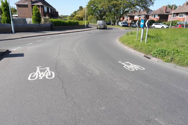 Cycle markings have been introduced to Palatine Road roundabout in Worthing as part of a road safety scheme. Photo: Eddie Mitchell