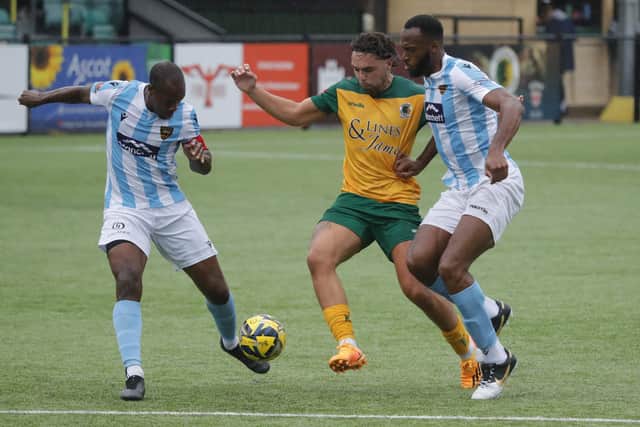 Lee Harding in action for Horsham in Saturday's friendly against Maidstone United. Pictures by John Lines