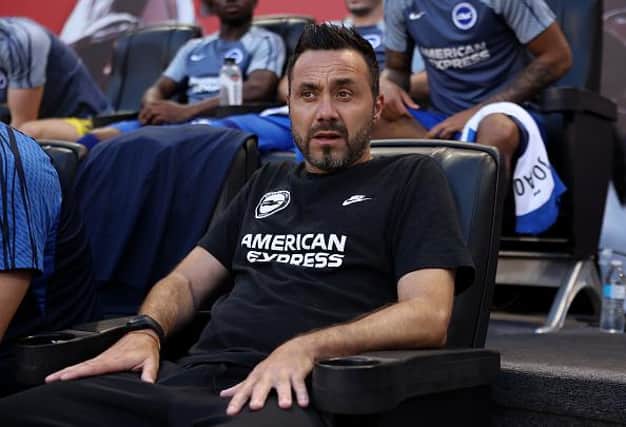 Roberto De Zerbi, manager of Brighton & Hove Albion looks on prior to the Premier League Summer Series match between Brighton & Hove Albion and Newcastle United at Red Bull Arena