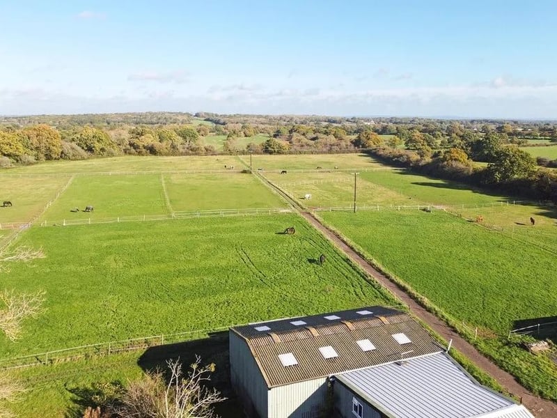 The grassland is about 24 acres and is separated into paddock grazing by post and rail fencing.
