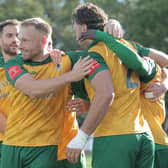 ​Horsham celebrate on their way to beating Dorking in the last round – setting up their first round spot. Picture by Natalie Mayhew/ButterflyFootball
