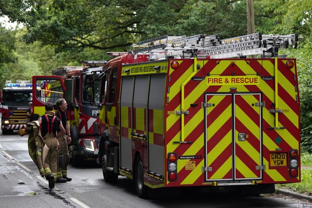 Firefighters and police offices responded to a fire in a house in Balcombe Road, Crawley