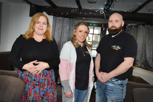 The New Inn in Sidley is relaunching its kitchen with head chef Kim Duke. L-R: Kim Duke with landlords Zoe Henderson and Lewis Collins.