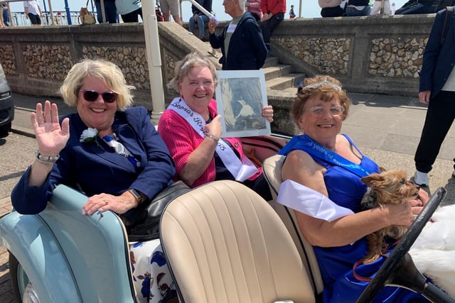 Bognor's Queen for a day, Pam Evans, gives a royal wave