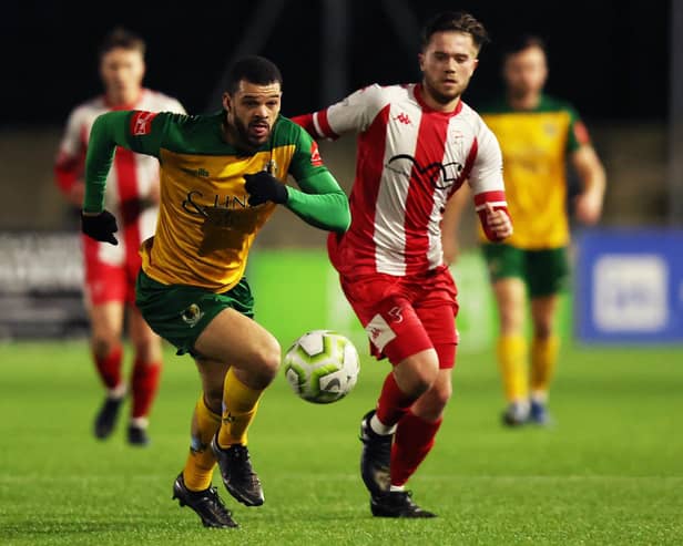 Shamir Fenelon was at the double for Horsham in their Sussex Senior Cup semi-final win over Steyning Town. Pictures by Natalie Mayhew, ButterflyFootie