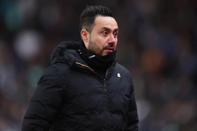 Brighton & Hove Albion head coach Roberto De Zerbi has been handed a one-match touchline ban after he was sent off in last month’s Premier League defeat to Fulham. Picture by Nathan Stirk/Getty Images