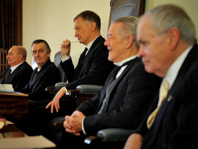 Waiting to pass judgement, the bench for the courtroom scene