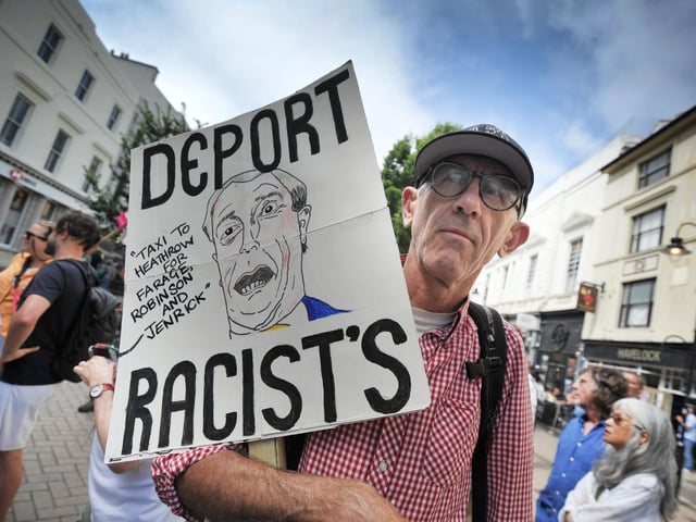 Hastings Stand Up To Racism's National Day Of Protest on August 10 2024 in Robertson Street.