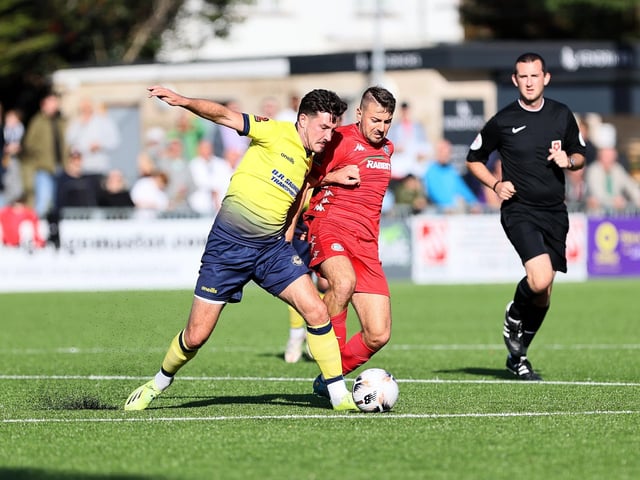 Action from Worthing's National League South clash at home to Farnborough at Woodside Road