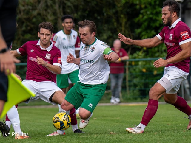 Action from the Isthmian Premier Division match between Potters Bar Town and Bognor Regis Town. Pictures by Lyn and Trevor Phillips