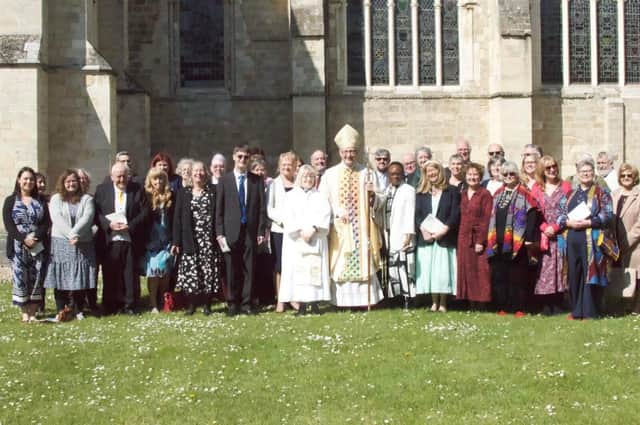 Bishop Will is pictured with Jayne Prestwood (left) and all the newly commissioned lay ministers. 