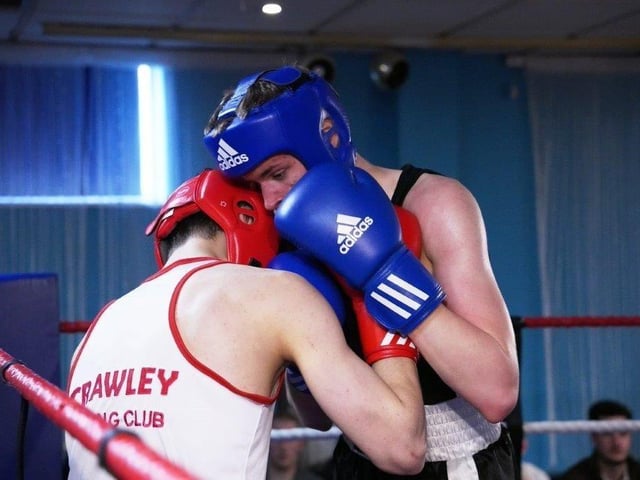 Action from Crawley's junior boxing squad at their annual blockbuster at the Goffs Park Social Club on Sunday. Picture by Max Spanner Photography