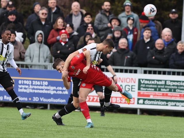 Action from Worthing's superb 3-0 win at home to Dartford in the National League South at Woodside Road