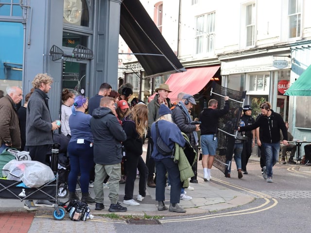 Film crews were in Hastings on Friday. Picture by Kevin Boorman