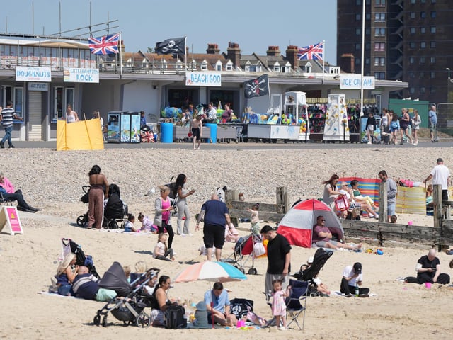 Beachgoers have flocked to a Sussex seaside town to soak up the sun.