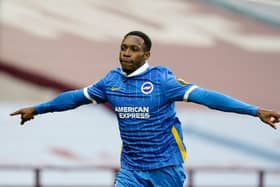 Danny Welbeck opened the scoring for Brighton & Hove Albion against West Ham United. he is out of contract this summer.
