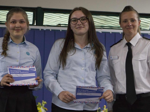 Chloe Smith & Olivia Mansbridge Young Leadership certificates with Laura Fitch, Watch Manager at Wes