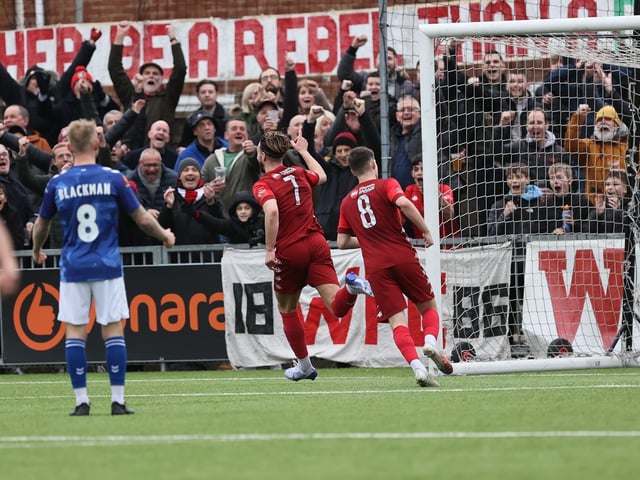 Action from Worthing and St Albans' nine-goal thriller in the National League South at Woodside Road