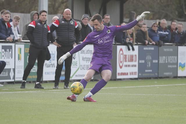 Horsham FC have announced that popular goalkeeper Sam Howes has requested the club cancel his contract so he can pursue a move to National League outfit Wealdstone. Picture by John Lines