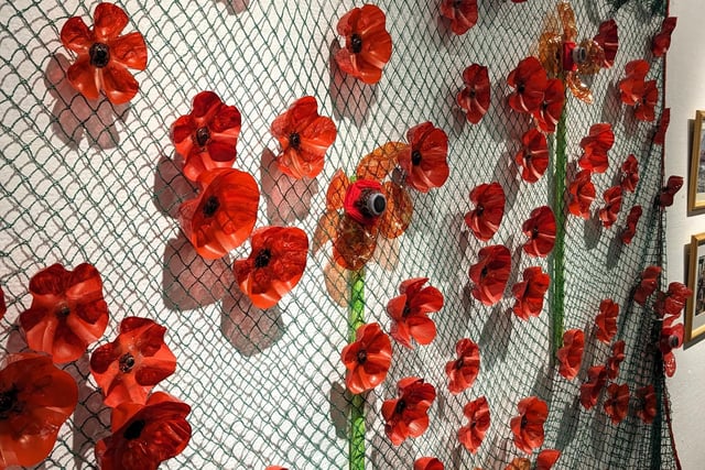 Poppies made from recycled plastic bottles by the children at Lyminster Primary School
