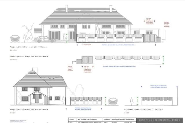 Plans showing the refused boundary wall at the Old Barn in Felpham