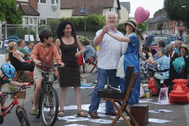 Former Chichester mayor Michael Woolley enjoys a  dance with street party organiser Sarah Sharp