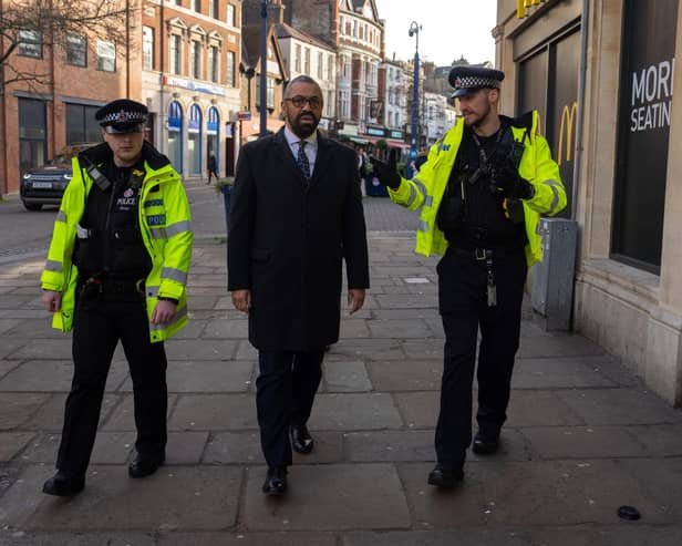 Home Secretary James Cleverly meets with officers of the Kent Violence Reduction Unit (Photo by Carl Court/Getty Images)
