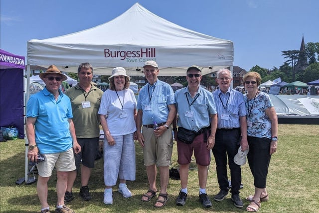 Town Councillors at the Summer Fayre.  Left to right: Robert Eggleston, Adam White, Chris Cherry, Richard Cherry, Matthew Goldsmith, Peter Williams and Brenda Williams (Credit: BHTC)