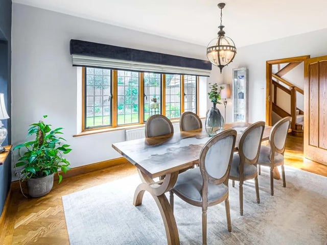 The dining room receives plenty of natural light.
