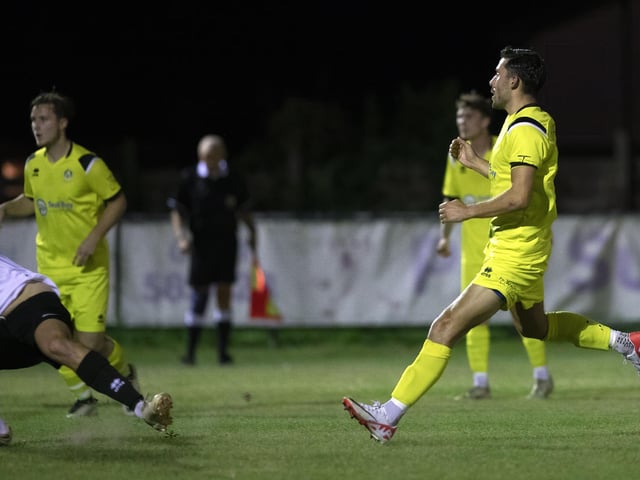 Ryan Morey (right) scores Selsey's first goal
