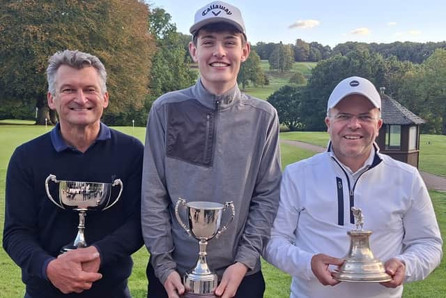 Tom Anderson Cup winner Tom Smith and Club Order of Merit and Agate Trophy winners Douglas Howell and Steve Wright