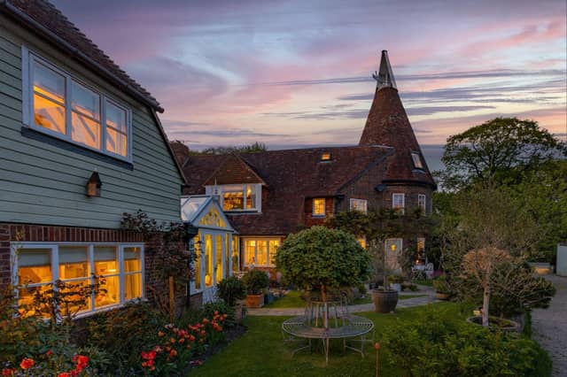 Converted to a dwelling in the 1980s, The Old Oast, with its evocative original roundels, is believed to be one of a number of outbuildings comprising part of the neighbouring farm.