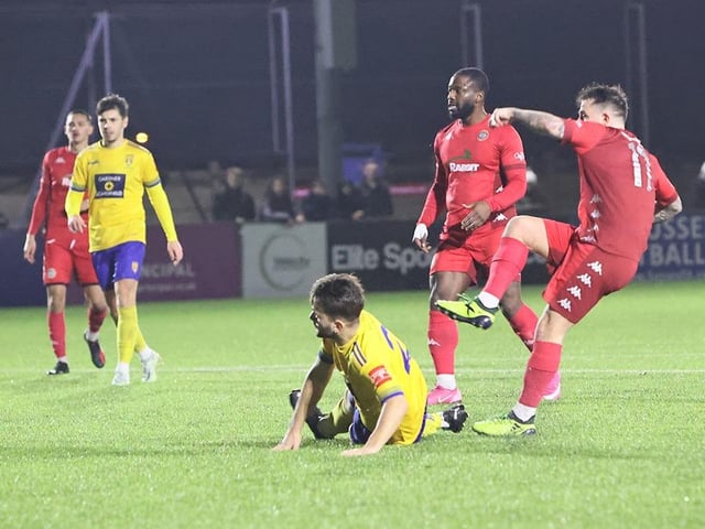 Action from Worthing FC's 4-0 win at Lancing FC in the third round of the Sussex Senior Cup