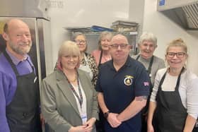 Second left: Paula Daly. Horsham Matters Fundraising Officer; third from right: Ray Collins. Master of the Aviation and Combined Services Lodge 8504, with the Horsham Matters Connecting Cafe 'K