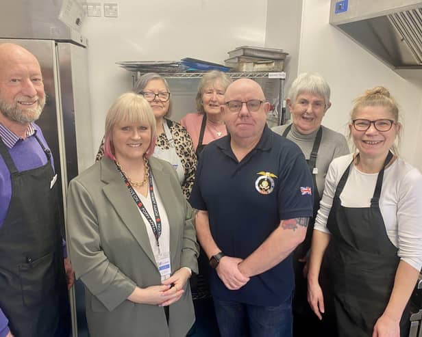 Second left: Paula Daly. Horsham Matters Fundraising Officer; third from right: Ray Collins. Master of the Aviation and Combined Services Lodge 8504, with the Horsham Matters Connecting Cafe 'K
