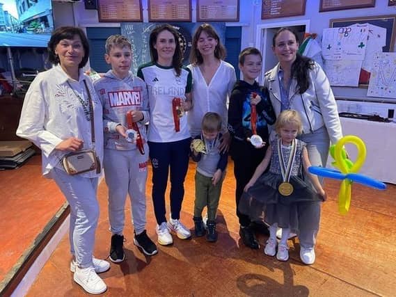 Ira, Misha, Katie-George, Katya, Danya and Tanya, and in front Dima and Sofiia