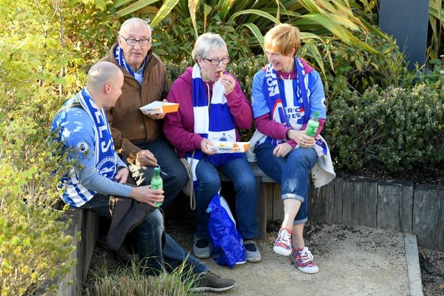 Fans arrive at the stadium for the Premier League match between Brighton and Hove Albion and Manchester United at Amex Stadium on May 4, 2018.